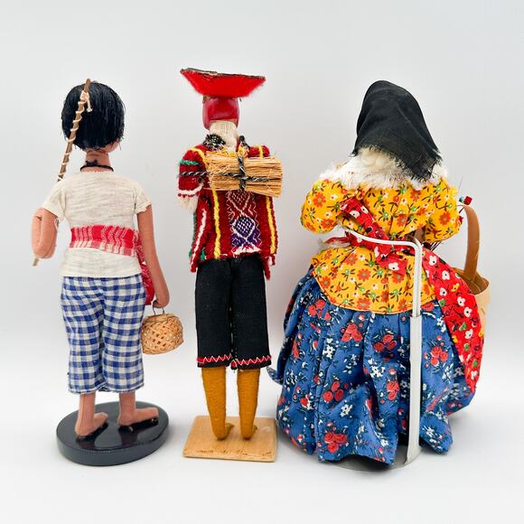 Lot 3 Intl Folk Dolls Filipino Fisherman Spanish Portuguese Flower Seller Vtg - Picture 9 of 13